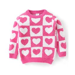 Babyhug Knit Full Sleeves Pullover Heart Design - Pink