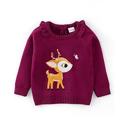 Babyhug Knit Full Sleeves Pullover Sweater - Fushia