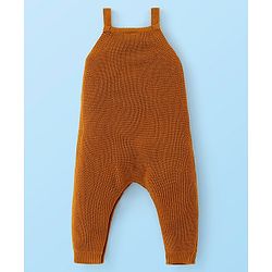 Babyhug Knitted Winter Wear Dungaree Style Romper Teddy Applique - Brown & White