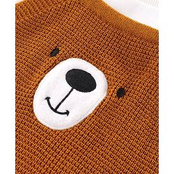 Babyhug Knitted Winter Wear Dungaree Style Romper Teddy Applique - Brown & White