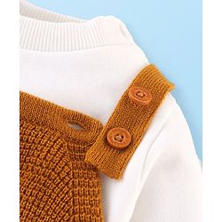 Babyhug Knitted Winter Wear Dungaree Style Romper Teddy Applique - Brown & White
