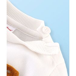 Babyhug Knitted Winter Wear Dungaree Style Romper Teddy Applique - Brown & White