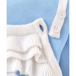Babyhug Knitted Winter Wear Dungaree Style Romper Floral Embroidery - Blue & White