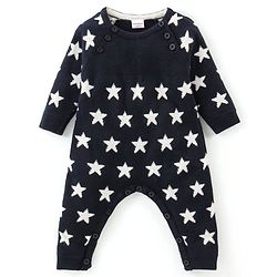 Babyhug Knit Full Sleeves Winter Wear Star Printed Romper - Navy Blue