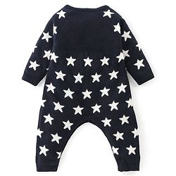 Babyhug Knit Full Sleeves Winter Wear Star Printed Romper - Navy Blue