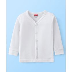 Babyhug Thermal Full Sleeves Solid Front Open Vest - Off White