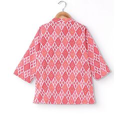 Babyhug 100% Cotton Full Sleeves Printed Kurta & Dhoti Set With Embroidery- Coral