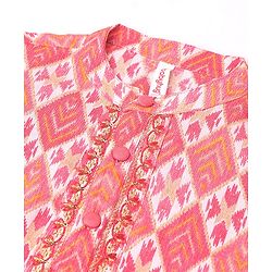 Babyhug 100% Cotton Full Sleeves Printed Kurta & Dhoti Set With Embroidery- Coral