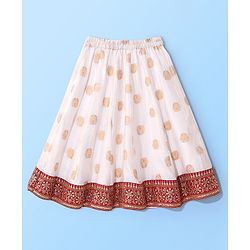Babyhug Sleeveless Sequenced Choli With Brocade Printed Lehenga And Dupatta- Red & Off White