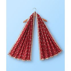 Babyhug Sleeveless Sequenced Choli With Brocade Printed Lehenga And Dupatta- Red & Off White