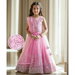 Babyhug Sleeveless Sequenced Embroidered Choli Lehenga and Dupatta Set - Pink