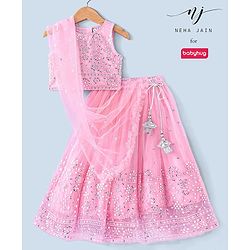 Babyhug Sleeveless Sequenced Embroidered Choli Lehenga and Dupatta Set - Pink