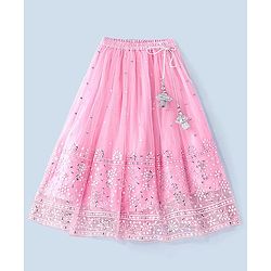 Babyhug Sleeveless Sequenced Embroidered Choli Lehenga and Dupatta Set - Pink