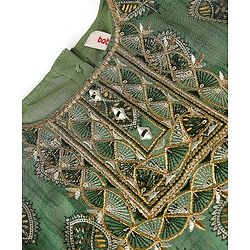 Babyhug Three Fourth Sleeves Rayon Printed Kurta And Pant with Sequenced Dupatta Embroidered Design - Green