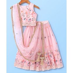 Babyhug Sleeveless Sequenced Embroidered Choli With Lehenga And Dupatta Set- Pink