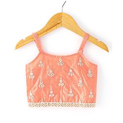 Babyhug Sleeveless Embrodered Choli with Laheriya Sequenced Lehenga and Dupatta Set - Orange