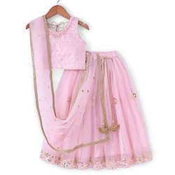 Babyhug Sleeveless Sequenced Embroidered Choli With Lehenga And Dupatta Set- Pink