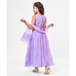 Babyhug Sleeveless Sequined Embroidered Choli with Lehenga and Dupatta  - Lavender