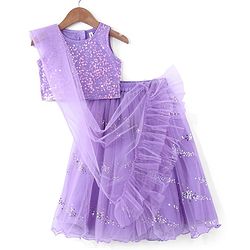 Babyhug Sleeveless Sequined Embroidered Choli with Lehenga and Dupatta  - Lavender