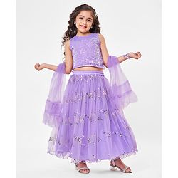 Babyhug Sleeveless Sequined Embroidered Choli with Lehenga and Dupatta  - Lavender