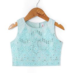 Babyhug Sleeveless Sequenced Embroidered Choli With Lehenga And Dupatta Set- Aqua