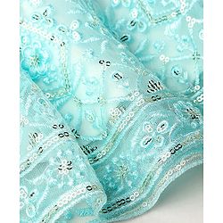 Babyhug Sleeveless Sequenced Embroidered Choli With Lehenga And Dupatta Set- Aqua