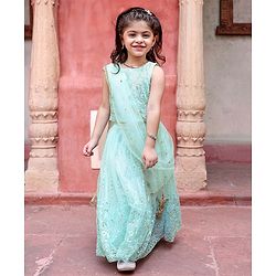 Babyhug Sleeveless Sequenced Embroidered Choli With Lehenga And Dupatta Set- Aqua