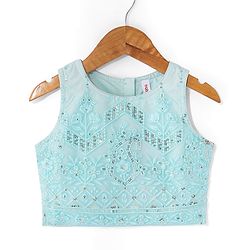 Babyhug Sleeveless Sequenced Embroidered Choli With Lehenga And Dupatta Set- Aqua
