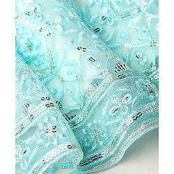 Babyhug Sleeveless Sequenced Embroidered Choli With Lehenga And Dupatta Set- Aqua