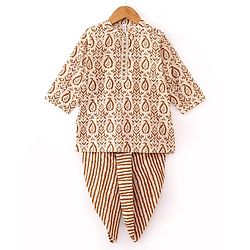 Babyhug 100% Cambric Full Sleeve Printed Dhoti Kurta Set - Beige