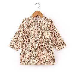 Babyhug 100% Cambric Full Sleeve Printed Dhoti Kurta Set - Beige