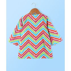 Babyhug 100% Cotton Full Sleeves Angarakha Kurta & Solid Color Dhoti Set With Chevron Print- Blue Green & Pink