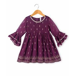 Babyhug Three Fourth Sleeves Rubber Print Kurti With Gharara And Net Dupatta- Purple