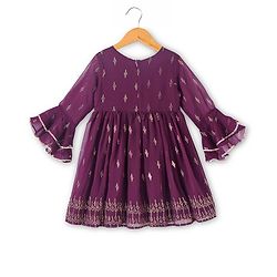Babyhug Three Fourth Sleeves Rubber Print Kurti With Gharara And Net Dupatta- Purple