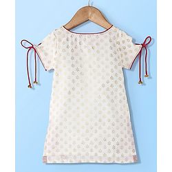 Babyhug Half Sleeves Chanderi Butti Kurti With Salwar & Net Dupatta- Ivory & Red