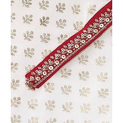 Babyhug Half Sleeves Chanderi Butti Kurti With Salwar & Net Dupatta- Ivory & Red