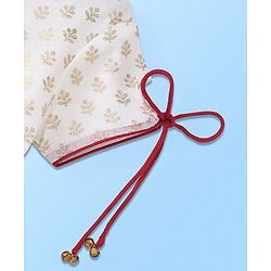Babyhug Half Sleeves Chanderi Butti Kurti With Salwar & Net Dupatta- Ivory & Red