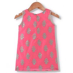 Babyhug Sleeveless 2 Tone Printed Kurti With Salwar & Chiffon Dupatta- Fuschia & Turquoise