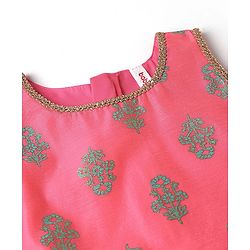 Babyhug Sleeveless 2 Tone Printed Kurti With Salwar & Chiffon Dupatta- Fuschia & Turquoise