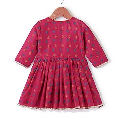 Babyhug Three Fourth Sleeves Printed Kurti With Pant & Net Sequenced Net Dupatta- Red