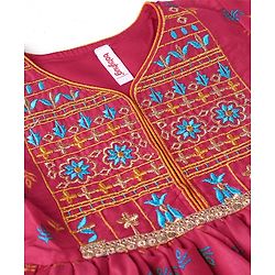 Babyhug Three Fourth Sleeves Printed Kurti With Pant & Net Sequenced Net Dupatta- Red