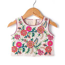 Babyhug Sleeveless Embrodered Choli with Foil Printed Pleated Lehenga and Dupatta - Fuschia