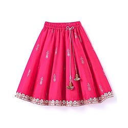 Babyhug Sleeveless Embrodered Choli with Foil Printed Pleated Lehenga and Dupatta - Fuschia