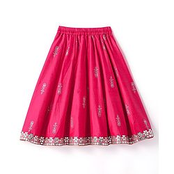 Babyhug Sleeveless Embrodered Choli with Foil Printed Pleated Lehenga and Dupatta - Fuschia