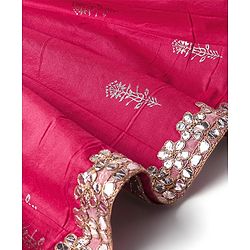 Babyhug Sleeveless Embrodered Choli with Foil Printed Pleated Lehenga and Dupatta - Fuschia