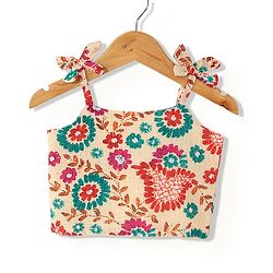Babyhug Sleeveless Sequenced Choli With Lehenga And Dupatta Floral Print- Pink & Beige
