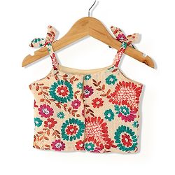 Babyhug Sleeveless Sequenced Choli With Lehenga And Dupatta Floral Print- Pink & Beige