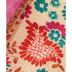 Babyhug Sleeveless Sequenced Choli With Lehenga And Dupatta Floral Print- Pink & Beige