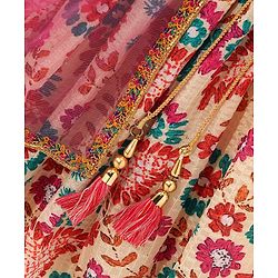 Babyhug Sleeveless Sequenced Choli With Lehenga And Dupatta Floral Print- Pink & Beige