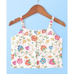 Babyhug Sleeveless Floral Printed & Embroidered Choli With Lehenga And Dupatta- White Blue & Pink